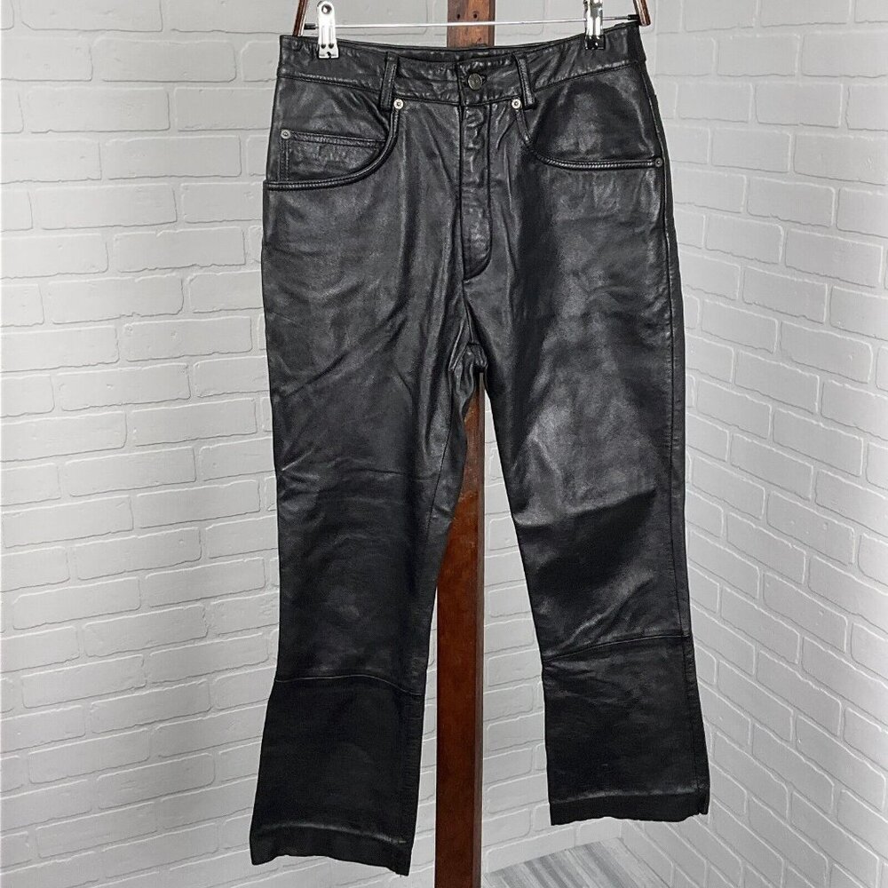 Maxima Wilsons Leather Jeans‎ Women 10 28Wx26L Black Bootcut Unhem Raw Straight